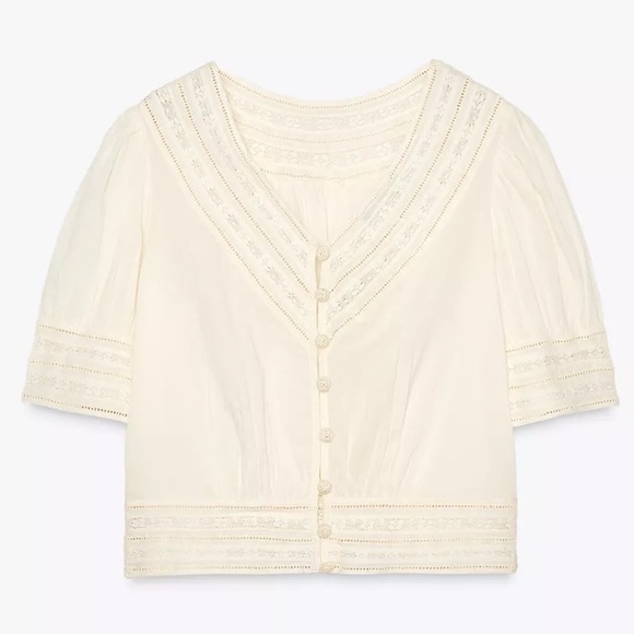 ZARA Round neck, short sleeve blouse with cuff detail. Matching embroidered - Picture 11 of 17